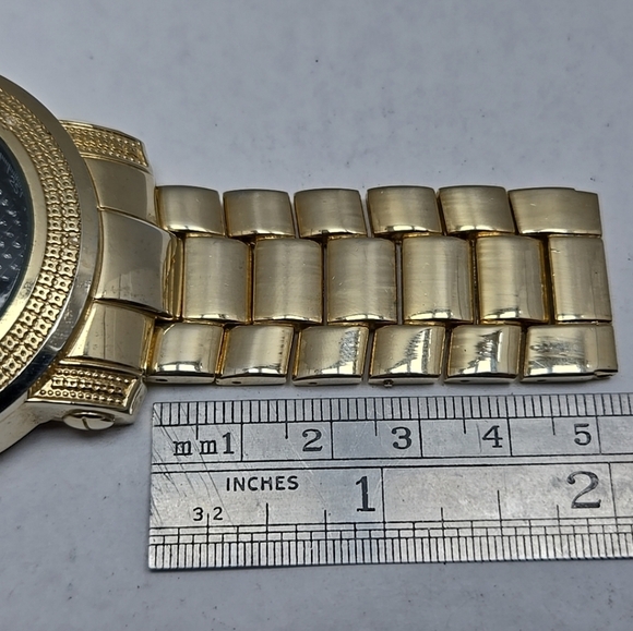 Mens Techno Trend Gold Tone 48mm BLING Crystals Rhinestone Watch New Battery - Picture 9 of 11